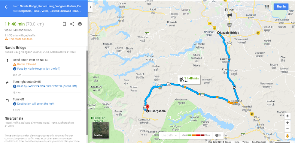 route to take to camping near Pune