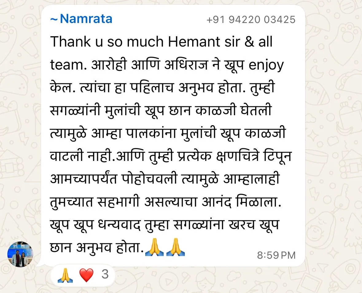 Parent testimonial children adventure camp India