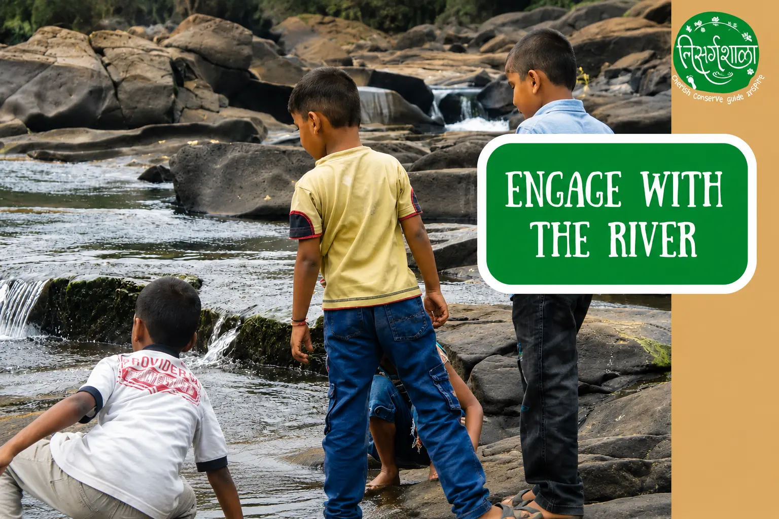 Young children discovering nature at Nisargshala